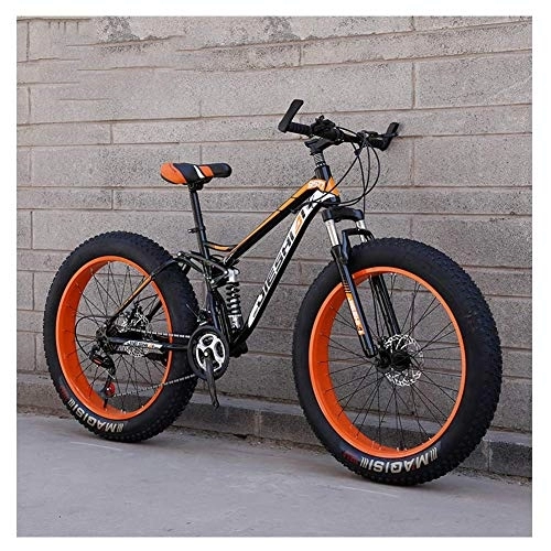 Vélos de montagnes : VTT Adulte, Fat Tire Dual Disc Brake Hardtail Mountain Bike, Big Wheels Bicycle, Cadre Acier Haute teneur Carbone, Orange, 26 Pouces 21 Vitesses