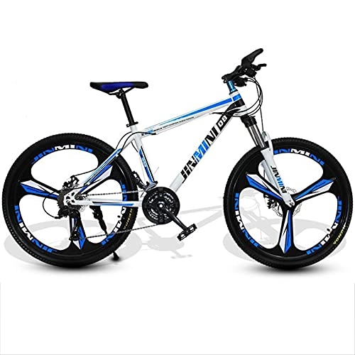 Vélos de montagnes : VTT De Montagne avec Freins à Double Disque | 26"Bicyclette Tout-Terrain W Suspension Complète Ailes De Siège Réglables | MTB W Cadre en Acier Au Carbone | Route Ad(Size:21 Speed, Color:Blanc + Bleu)