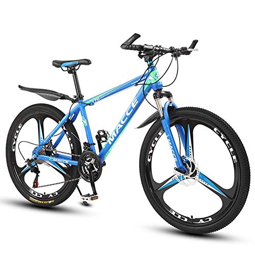 Vélos de montagnes : VTT Tout-Terrain, 3 Roues Couteaux VTT Suspension Complte pour Adolescents Adultes, Vlo Double Frein Disque, Vlo en Acier Haute Teneur en Carbone-blue-21speed_26inches