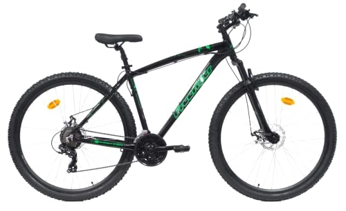 Vélos de montagnes : Vélo 29'' Cadre Alu - FT - 21 VIT - Shimano - X2 Discs - Poignées Gâchettes Potence Headset - Noir / Stickers de Couleur Verte