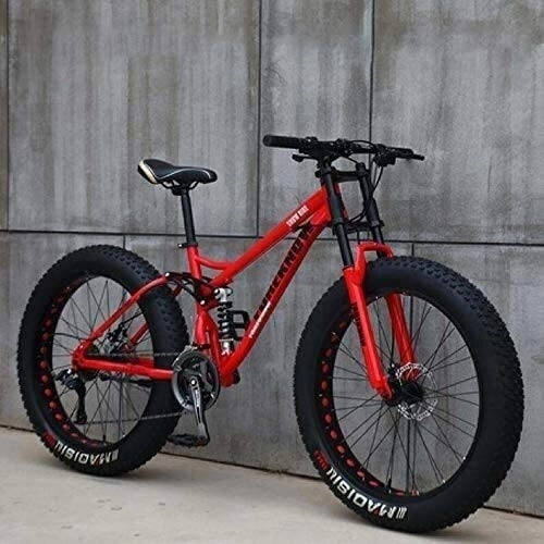 Vélos de montagnes : Vélo Adulte Mountain Bikes, 24 Pouces Fat Tire Hardtail VTT, Suspension Double Cadre et Fourche à Suspension Tout Terrain VTT, Vert, 7 Vitesses (Color : Red, Size : 21 Speed)