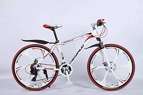 Vélos de montagnes : Vélo de montagne 21 vitesses 66 cm pour adulte en alliage d'aluminium léger avec roue à suspension avant pour homme Frein à disque Rouge