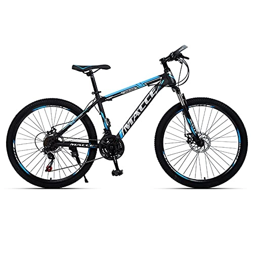 Vélos de montagnes : Vélo de montagne 26 pouces à fourche suspendue verrouillable, Vélo de montagne 27 vitesses à double disque, Vélo de route de ville à cadre en acier carbone pour adolescents et adultes(Color:Bleu noir)