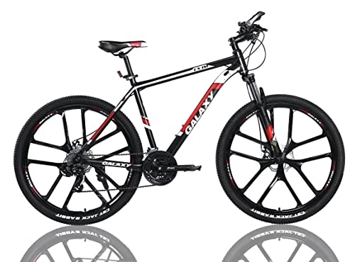 Vélos de montagnes : Vélo de montagne galaxie 27, 8 cm en alliage d'aluminium pour homme 24 vitesses double frein à disque avec fourche et câble caché design pour vélo adulte (noir / rouge)