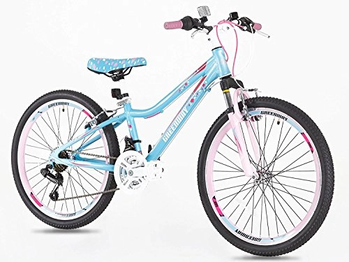 Vélos de montagnes : Vélo de montagne hardtail pour fille 24 pouces en alliage, poids léger, à suspension (bleu)