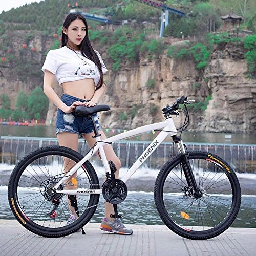 Vélos de montagnes : Vélo de montagne semi-rigide 24 pouces pour adultes Femmes Filles Vélo de montagne avec suspension avant et freins à disque mécaniques Cadre en acier à haute teneur en carbone-21 vitesses_blanc