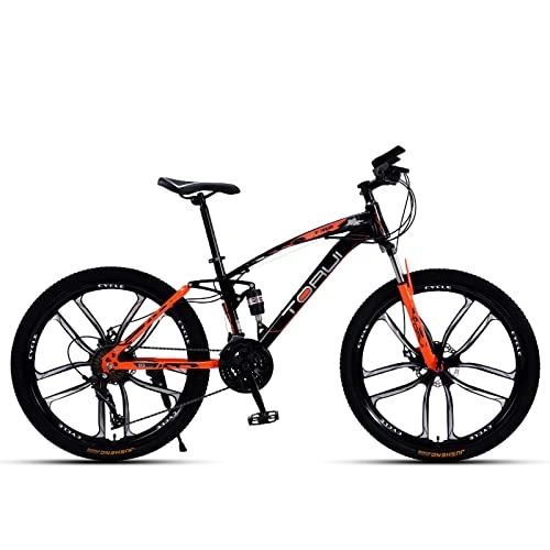 Vélos de montagnes : Vélo de montagne - Vélo de cross-country - 21 / 24 vitesses - Double disque - VTT double choc - 2426 pouces - Pour garçons et filles - Noir et orange - 10 rayons - 24 vitesses