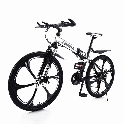 Vélos de montagnes : Vélo VTT avec cadre en acier, 26 pouces, dérailleur 24 / 27 vitesses, fourche avant avec fonction de verrouillage, freins à double disque et pneus antidérapants intégrés - White_27 _Speed