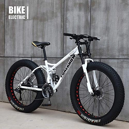 Vélos de montagnes : Vélo VTT Haut, Fat Wheel Moto / Fat Bike / Fat Tire Mountain Bike, Beach Cruiser Fat Tire Bike Snow Bike Fat Big Tire Bicycle 21 Speed, Blanc, 24IN