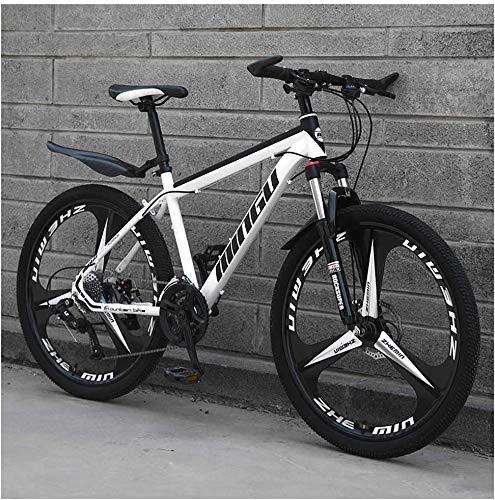 Vélos de montagnes : Vélo VTT pour Homme 66 cm Semi-Rigide en Acier à Haute Teneur en Carbone Siège Réglable 21 Vitesses 3 Rayons - Blanc