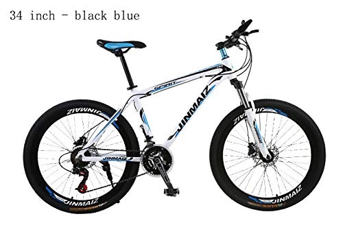 Vélos de montagnes : Vélo Vélo De Montagne en Alliage D'Aluminium 27 Vitesses avec Frein À Disque Double-Black_Blue_34_inch
