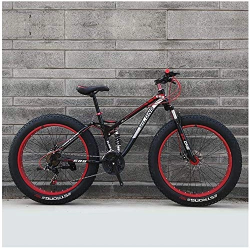 Vélos de montagnes : Vélos de Montagne Hommes Femmes, Haute teneur en Carbone Cadre en Acier, Double Frein à Disque Hardtail VTT, vélos Tout-Terrain, Vélos Anti-Slip (Color : Red, Size : 24 inch 21 Speed)