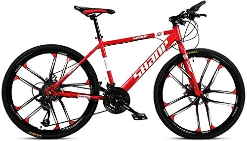 Vélos de montagnes : WEN 24 Pouces Mountain Bikes, Double Disque de Frein VTT Hardtail, Hommes Femmes Haute teneur en Carbone en Acier Tout Terrain Alpin Vélos (Color : 27 Speed, Size : Red 10 Spoke)