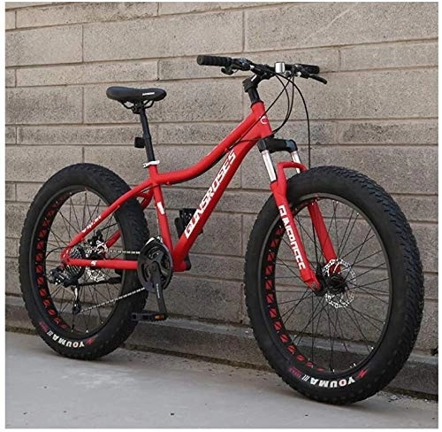 Vélos de montagnes : WEN 26 Pouces Mountain Bikes, Haute teneur en Carbone en Acier Hardtail Mountain Bike, Fat Tire Tout Terrain VTT, vélos Anti-Slip Hommes Femmes (Color : Red, Size : 21 Speed)