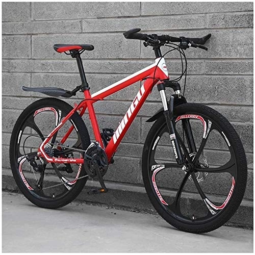 Vélos de montagnes : WEN 26 Pouces VTT for Hommes, Haute teneur en Carbone en Acier Hardtail VTT, Vélo de Montagne avec Suspension Avant Siège réglable (Color : 24 Speed, Size : Red 6 Spoke)