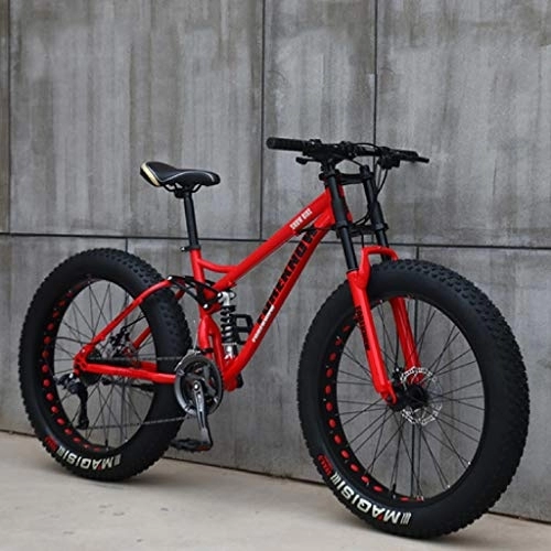 Vélos de montagnes : WEN Adulte Mountain Bikes, 24 Pouces Fat Tire Hardtail VTT, Suspension Double Cadre et Fourche à Suspension Tout Terrain VTT (Color : Red, Size : 21 Speed)