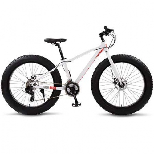 Vélos de montagnes : Wolf's Fang VTT 24 vitesses en alliage d'aluminium 26 vélos de route, frein large pneu de cross-country Fat Bike à vitesse variable pour adulte (blanc rouge)