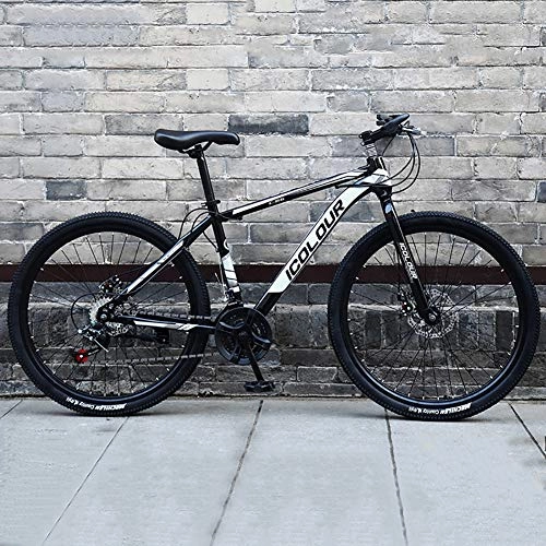 Vélos de montagnes : WSZGR Hommes's Vélo VTT, Bike avec Réglable Mousse De Mémoire Siège, Haute-Acier De Carbone Hardtail Vélo De Montagne Noir Blanc 24" 21-Vitesse