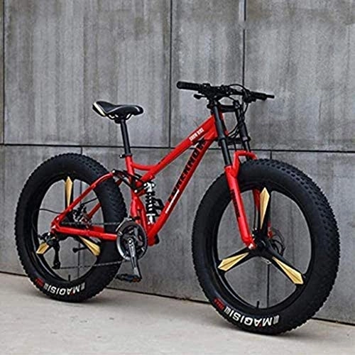 Vélos de montagnes : WYJBD Mountain Bikes, 4.0 Fat Tire Hardtail Mountain Bike, Suspension Double Cadre et Fourche à Suspension Tout Terrain VTT (Color : Red, Size : 21 Speed)