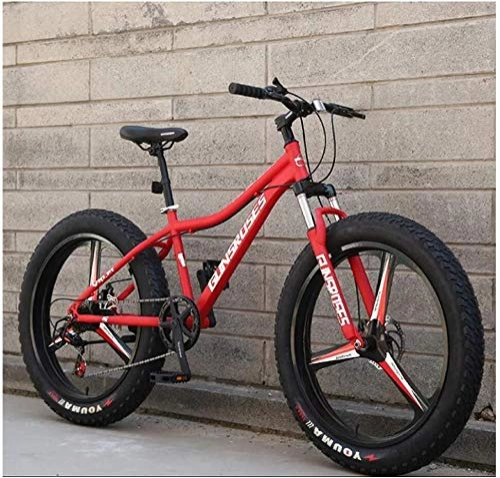 Vélos de montagnes : XinQing-Bicyclette 26 Pouces Mountain Bikes, Haute teneur en Carbone en Acier Hardtail Mountain Bike, Fat Tire Tout Terrain VTT, vélos Anti-Slip Hommes Femmes (Color : Red, Size : 21 Speed 3 Spoke)