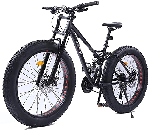 Vélos de montagnes : XinQing Vélos de Montagne 26 Pouces, Frein à Disque Double Fat Tire Mountain Trail Bike, Vélo à Siège Réglable, Cadre en Acier à Haute Teneur en Carbone, Noir, 24 Vitesses