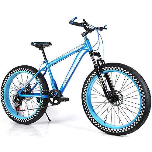 Vélos de montagnes : YOUSR VTT 26 Pouces pour Jeunes Fatbike avec Suspension intégrale pour Hommes et Femmes Blue 26 inch 7 Speed