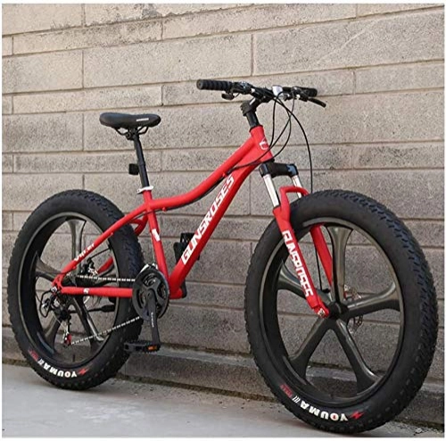 Vélos de montagnes : YYH 26 Pouces Mountain Bikes, Haute teneur en Carbone en Acier Hardtail Mountain Bike, Fat Tire Tout Terrain VTT, vlos Anti-Slip Hommes Femmes (Color : Red, Size : 24 Speed 5 Spoke)