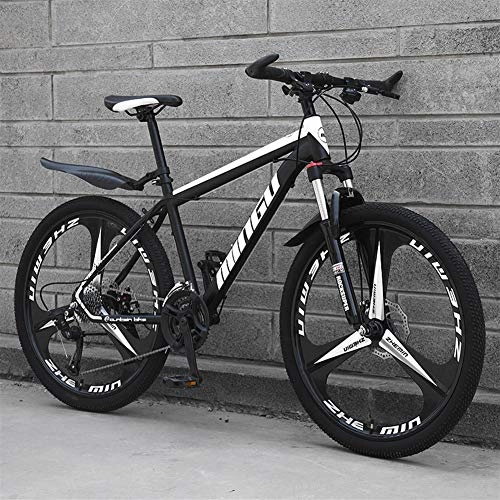 Vélos de montagnes : ZHTX VTT 21 / 24 / 27 / 30 étudiant vélo Cross-Country Vitesse BMX Route Racing Speed ​​Bike (Color : Black White, Size : Three Cutter Wheel)