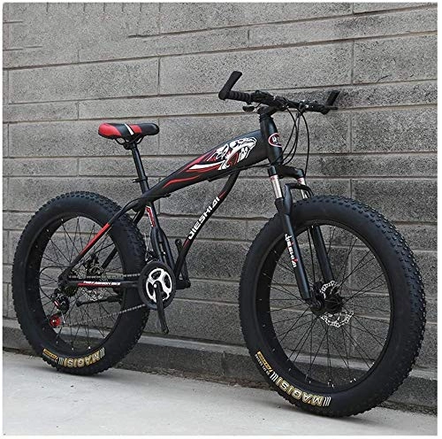 Vélos de montagnes : ZYLE Adulte Mountain Bikes, Garçons Filles Fat Tire Mountain Trail Bike, Double Frein à Disque VTT Semi-Rigide, Cadre en Acier Haute teneur en Carbone, Vélo (Color : Red B, Size : 24 inch 21 Speed)