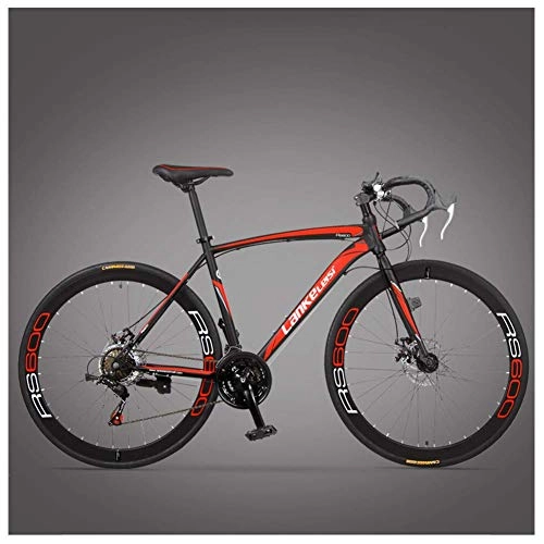 Vélos de routes : BCX Vélo de route, vélo ultra-léger à cadre en acier à haute teneur en carbone pour adultes, vélo de route Endurance en fibre de carbone, vélo de ville, 3 rayons noirs, 27 vitesses, rouge, 21 vitesses