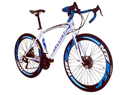 Vélos de routes : Helliot Bikes Sport 02 Vélo de Route, Unisexe Adulte, Blanc / Bleu, M-L