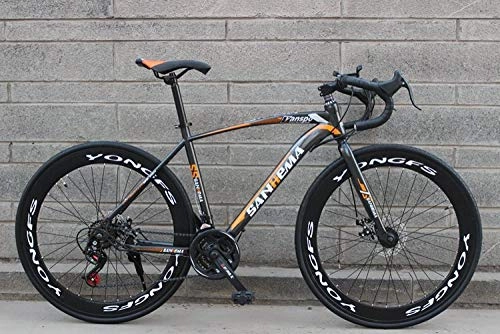 Vélos de routes : LIKEJJ Vélo de Route Adulte, vélo de Course pour Hommes avec Frein à Disque Double, vélo de Route à Cadre en Acier à Haute teneur en Carbone, vélo de Ville 700c ， 21 Vitesses-Noir Orange