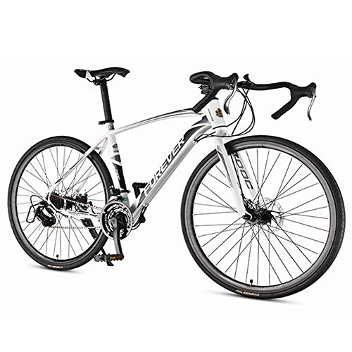 Vélos de routes : MJY Vélo de route pour hommes, vélo de route à cadre en acier à haute teneur en carbone 21 vitesses, vélo de course en acier avec double frein à disque, blanc
