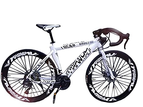 Vélos de routes : Vélo de route avec roue de 68, 6 cm, vélo de course en acier avec système de dérailleur à 24 vitesses et double frein V (blanc)