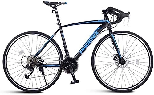 Vélos de routes : ZHNA Adulte Route, Hommes Vélo de Course avec Double Disque de Frein, Haute teneur en Carbone Cadre en Acier Route Vélo, Utilitaire vélo (Color : Blue, Size : 21 Speed)