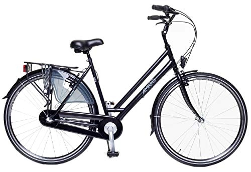 Vélos de villes : Amigo Bright - Vélos de Ville pour Femmes - Vélo pour Femmes 28 Pouces - Shimano 3 Vitesses - Vélo de Ville avec Frein à Main, béquilles pour vélo et éclairage - Noir