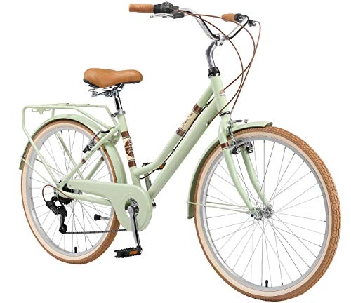 Vélos de villes : BIKESTAR VTC Vélo de Ville en Aluminium 26" Pouces | 7 Vitesse Shimano, Vélo Urbain pour Femme, Vélo de Confort Retro | Menthe