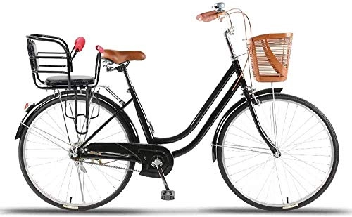 Vélos de villes : BUK Velo Garcon, Vélo Confort avec Panier Dames vélo 26 Pouces Femmes vélo vélo Panier Femmes vélo de Ville Femmes vélo Confort vélos rétro-26 Pouces_Noir ~ b