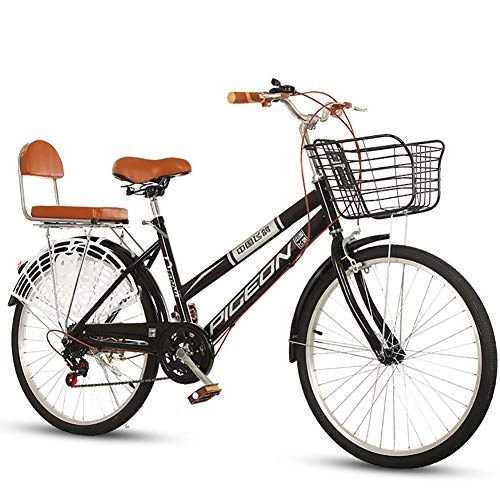 Vélos de villes : JACK'S CAT Vélo Confort 7 Vitesse de 22 / 24 / 26 Pouces avec Panier et Porte-Bagages arrière, vélo néerlandais, vélo pour Femme, vélo de Ville, rétro, Vintage, Noir, 24in