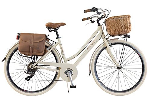 Vélos de villes : Via Veneto by Canellini Bici Vélo Citybike Byciclette CTB Femme Dame Vintage Retro Via Veneto Beige Aluminium Panier et sacs (beige, 46)
