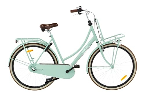 Vélos de villes : Vélo de transport Nogan Vintage | Vélo femme | 3 vitesses | 28 pouces - 57 cm | Pour longueur 1, 74 m - 1, 95 m | Vert clair | Avec porte-bagages avant