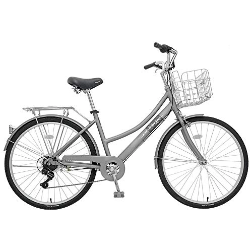 Vélos de villes : Vélo homme & femme rétro, vélo de sport étudiant de 26 pouces en alliage d'aluminium de dureté élevée, vélo extérieur 7 vitesses - gris