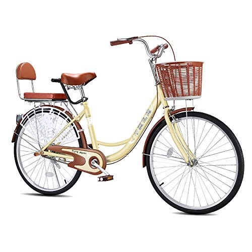 Vélos de villes : Vélo simple pour femme adulte, vélo de vitesse simple d'étudiant extérieur de 24 '' à haute dureté et à haute teneur en carbone, vélo de route urbain extérieur - brun