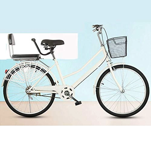 Vélos de villes : ZHOUZJ Vlo de Confort Bicyclette Femme City Bike Vlo de Ville, 1-Vitesse, 24 Pouces, 26 Pouces, Blanc, 24