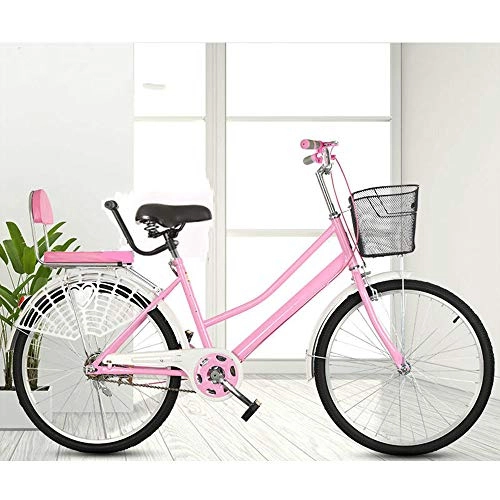 Vélos de villes : ZHOUZJ Vlo de Confort Bicyclette Femme City Bike Vlo de Ville, 1-Vitesse, 24 Pouces, 26 Pouces, Rose, 26