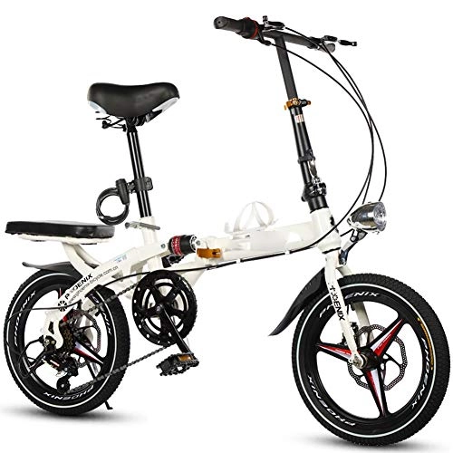 Vélos pliant : 16 Pouces Ultra léger vélo Portable Mini Pliant Adulte Scooter Double Freins à Disque et Double Choc, vélos confort, pour Le Travail Voyage à vélo en Plein air et Le navettage Out ( Color : White )