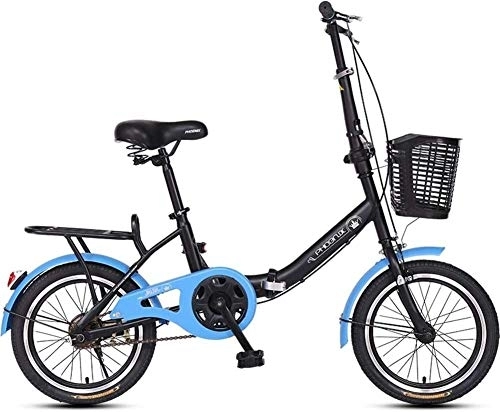 Vélos pliant : 16" Vélos pliants, Adultes Hommes Femmes Poids léger vélo pliant, haute teneur en carbone en acier monovitesse renforcé Cadre de banlieue de vélos (Color : Blue)
