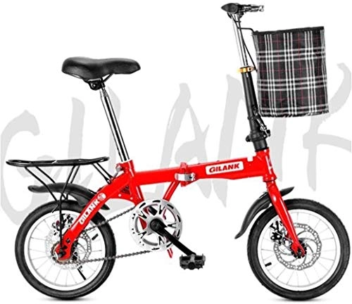 Vélos pliant : 20" Lightweight pliant Ville vélo bicycle Double Frein à disque avec panier avant et arrière de la poupée mobile, Taille: 14inch, Couleur: Vert (Color : Red)