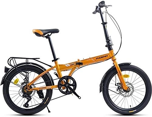 Vélos pliant : 20" Vélo pliant, Adultes Hommes Femmes 7 Vitesse Léger Bikes portable, haute teneur en carbone Cadre en acier, à vélo pliable Rack Carry arrière, (Color : Beige)