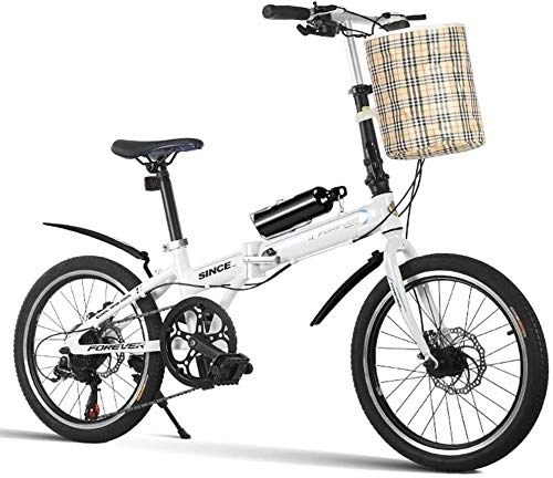 Vélos pliant : 20" Vélos pliants, 7 vitesses Lightweight adultes portable Femmes Double Frein à disque pliable vélo en vélo, renforcé de banlieue (Color : White)